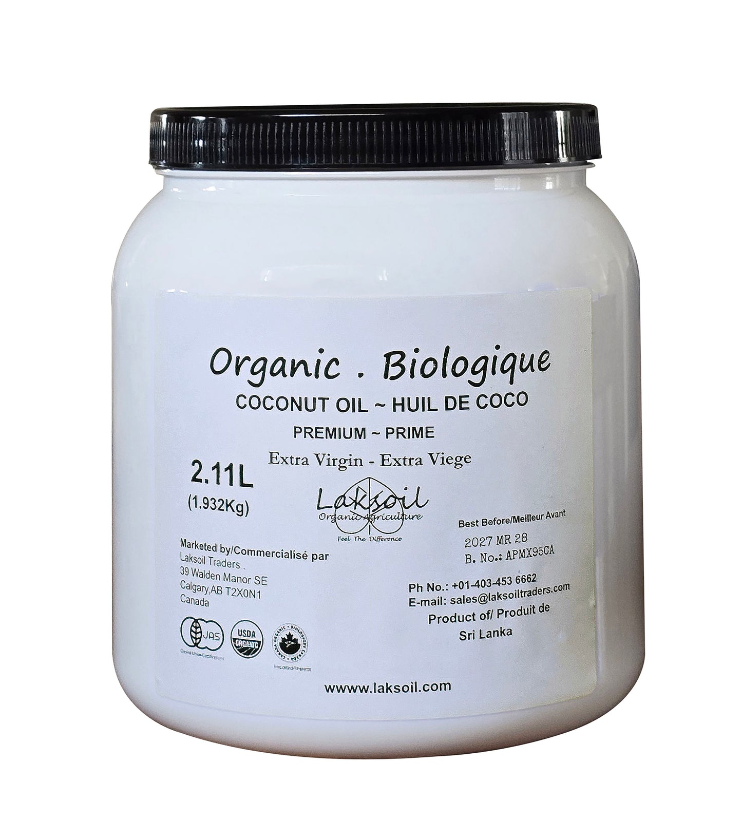 Organic Ceylon Coconut Extra Virgin Oil-6 packs of 2.11L/1.932Kg ( 12.66L) - laksoiltraders