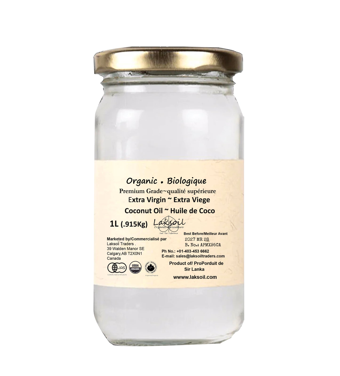 Organic Ceylon Coconut  Extra Virgin Oil-6L/5.490Kg (6 packs of 1L)