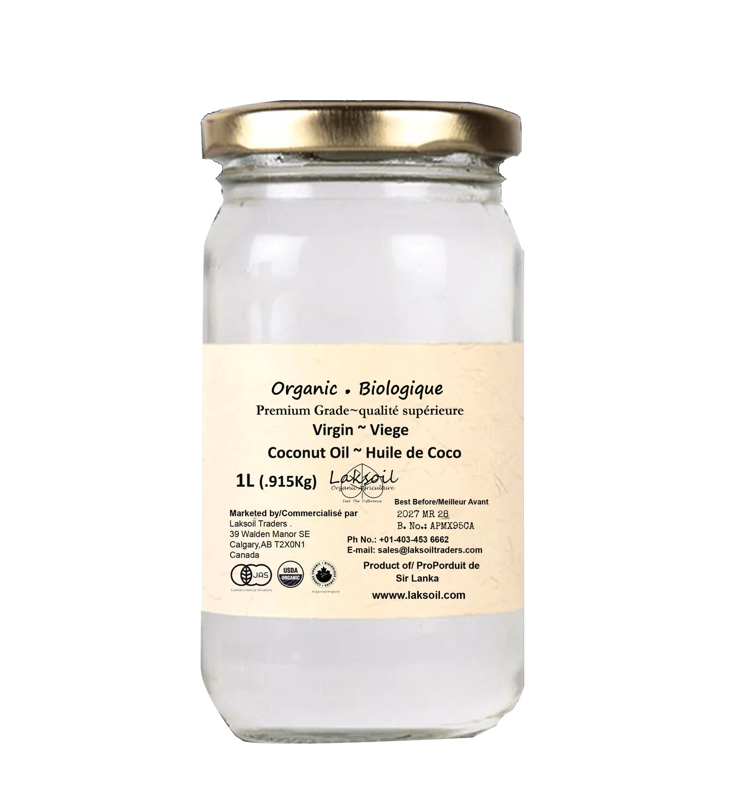 Organic Ceylon Coconut Virgin Oil-6L/5.490Kg (6 packs of 1L )