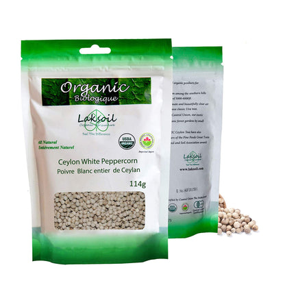 Certified ORGANIC Pure Ceylon White Peppercorns Unbleached Premium (Small Size Packs)