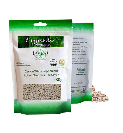 Certified ORGANIC Pure Unbleached Premium Ceylon White Peppercorns  (Mini Packs)