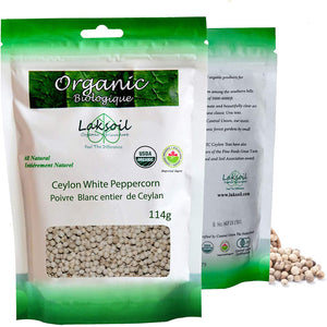 Certified ORGANIC Pure Ceylon White Peppercorns Unbleached Premium (Small Size Packs)