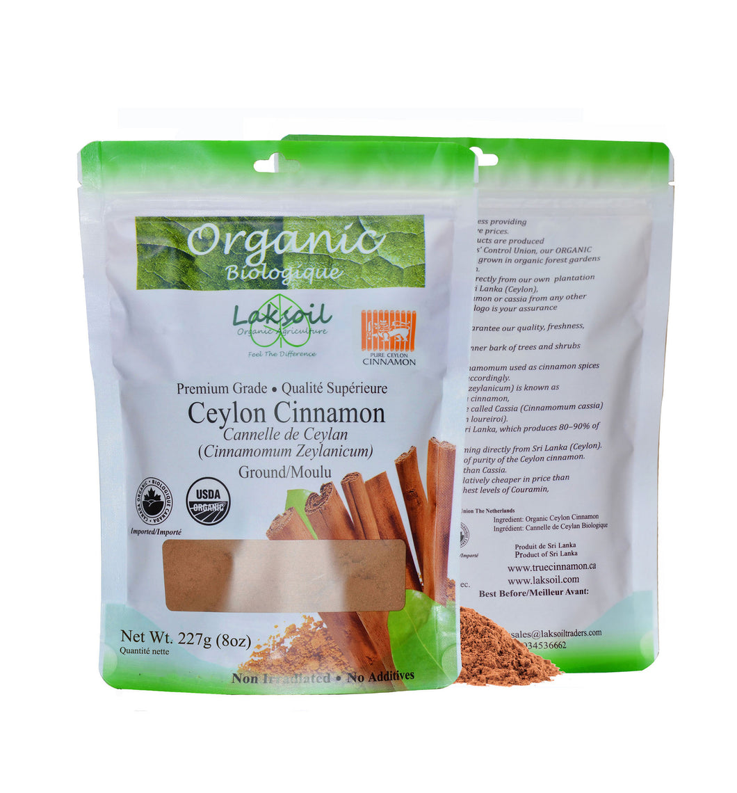 Certified ORGANIC Ceylon Cinnamon Powder 1.82Kg/4LB (8 Packs of 227g) - laksoiltraders