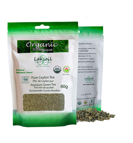 Certified Organic 2.86oz/80g Pure Ceylon Tea Green Gun Powder - laksoiltraders