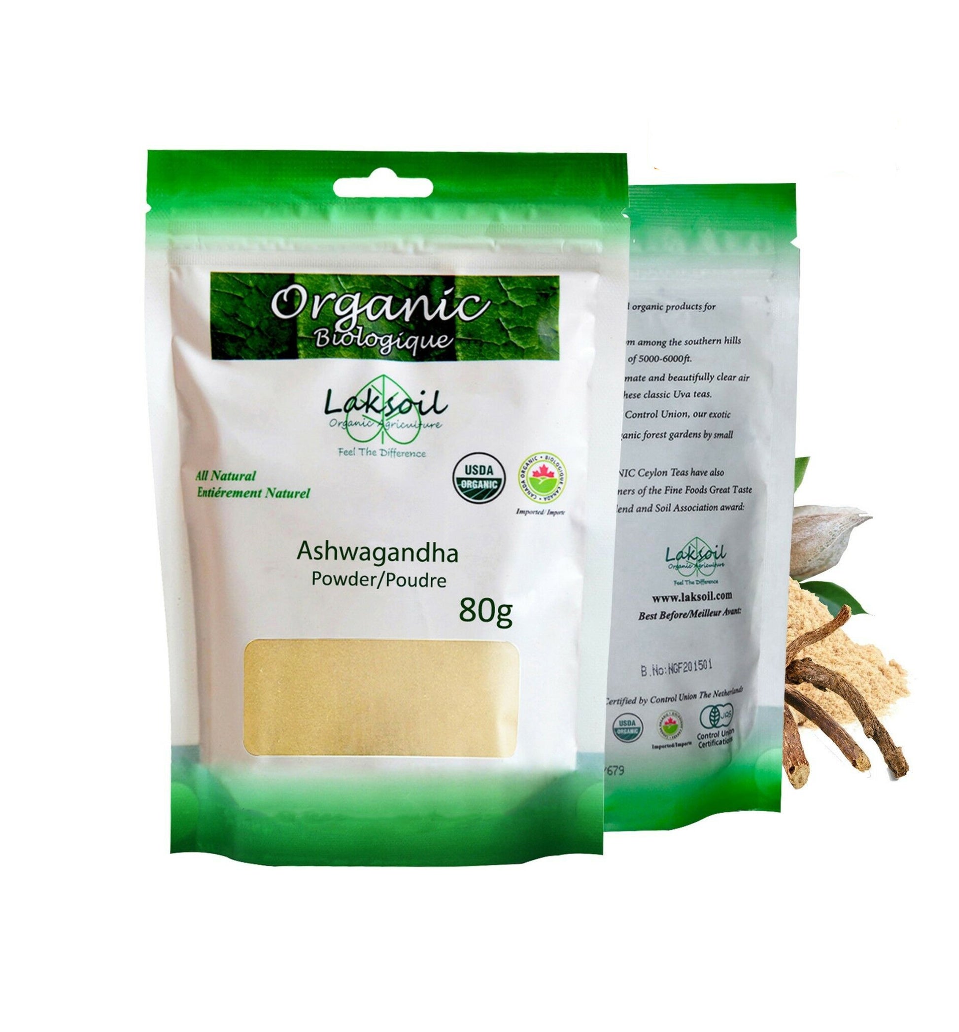 Certified ORGANIC Ashwagandha Powder 240g/8.57oz (3 packs of 80g) - laksoiltraders